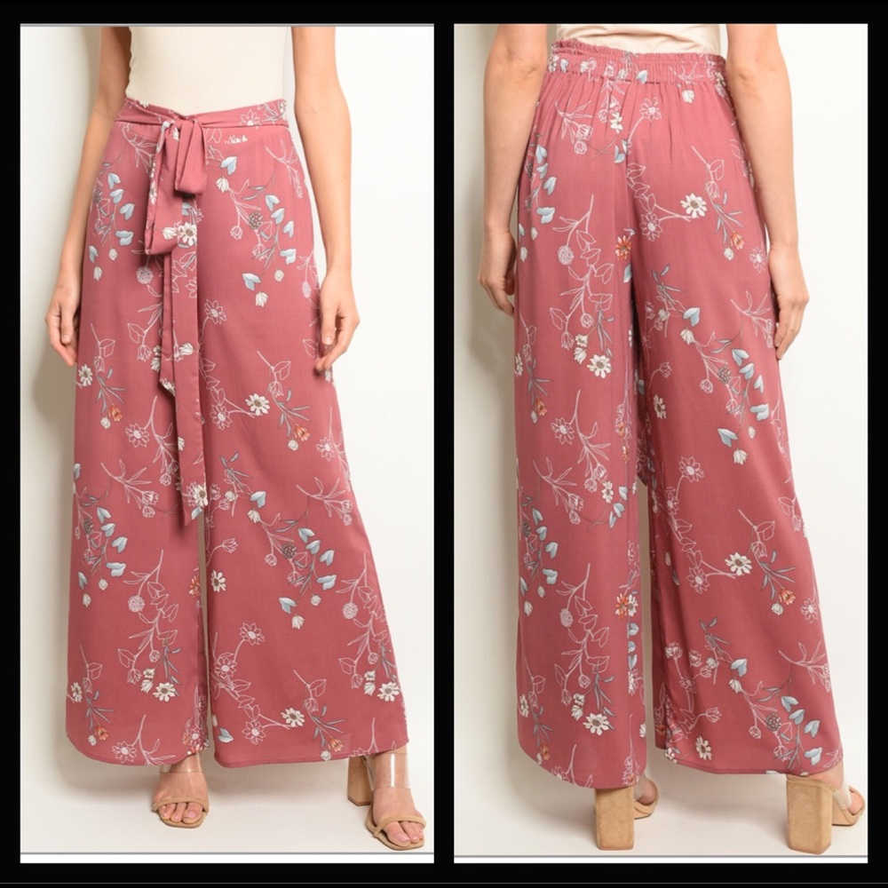 🆕 Mauve Floral Wide Leg Pants - Picture 4 of 5